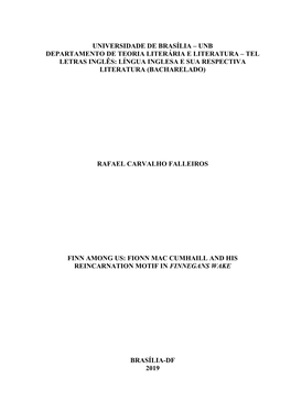 Universidade De Brasília – Unb Departamento De Teoria Literária E Literatura – Tel Letras Inglês: Língua Inglesa E Sua Respectiva Literatura (Bacharelado)