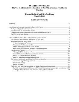 The Use of Administrative Detention in the 2003 Armenian Presidential Election