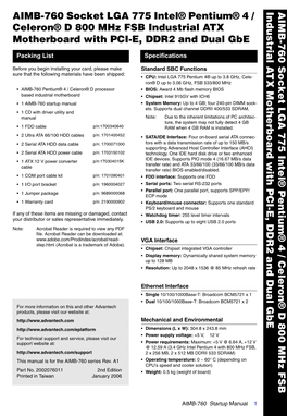 AIMB-760 Socket LGA 775 Intel® Pentium® 4 / Celeron® D 800 Mhz