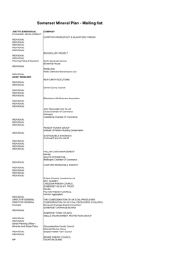 Somerset Mineral Plan - Mailing List