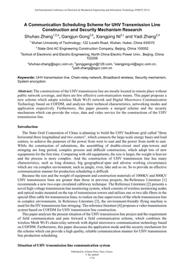 A Communication Scheduling Scheme for UHV Transmission Line Construction and Security Mechanism Research Shuhao Zhang , Gangjun