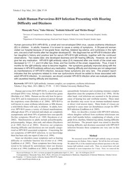 Adult Human Parvovirus-B19 Infection Presenting with Hearing Difficulty and Dizziness