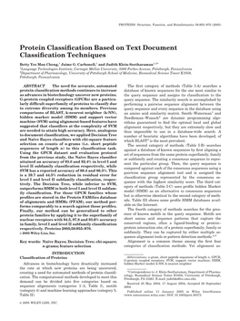 Protein Classification Based on Text Document Classification Techniques