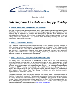 GWBAA News: Wishing You All a Safe and Happy Holiday