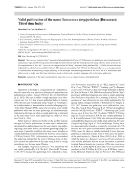 Valid Publication of the Name Sarcococca Longipetiolata (Buxaceae): Third Time Lucky