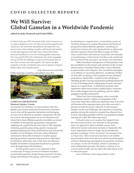 Global Gamelan in a Worldwide Pandemic Edited by Jody Diamond and Linda Hibbs