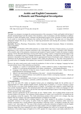 Arabic and English Consonants: a Phonetic and Phonological Investigation