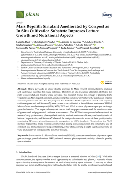 Mars Regolith Simulant Ameliorated by Compost As in Situ Cultivation Substrate Improves Lettuce Growth and Nutritional Aspects