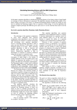 Calculating Hamming Distance with the IBM Q Experience José Manuel Bravo Pestecnologia@Gmail.Com Prof