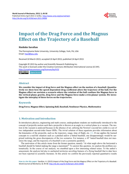 Impact of the Drag Force and the Magnus Effect on the Trajectory of a Baseball