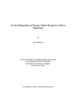 Walter Benjamin's Will to Happiness