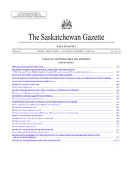 The Saskatchewan Gazette, April 7, 2017