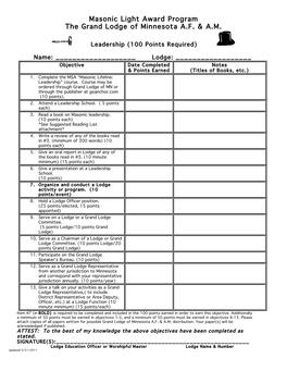 Masonic Light Award Program Proficiencies