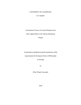 UNIVERSITY of CALIFRONIA Los Angeles Geochemical Tracers Of