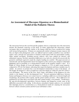 An Assessment of Macropus Giganteus As a Biomechanical Model of the Pediatric Thorax