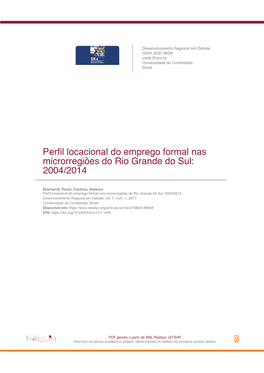 Perfil Locacional Do Emprego Formal Nas Microrregiões Do Rio Grande Do Sul: 2004/2014