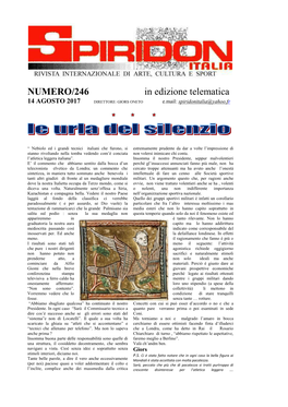 NUMERO/246 in Edizione Telematica 14 AGOSTO 2017 DIRETTORE: GIORS ONETO E.Mail: Spiridonitalia@Yahoo.Fr