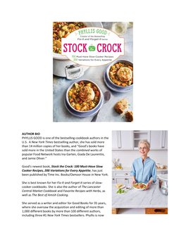 AUTHOR BIO PHYLLIS GOOD Is One of the Bestselling Cookbook Authors in the U.S