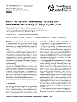 Seismic Site Response of Unstable Steep Slope Using Noise Measurements: the Case Study of Xemxija Bay Area, Malta