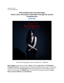 “Poison” (Feat. John Cale) & “If We Make It Through the Summer” Via KRO Records Listen Here