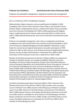 Professor Lars Castellucci Social Democratic Party of Germany (SPD) Professor of Sustainable Management, Integration and Diversity Management