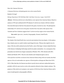 A Samoan Hebeloma with Phylogenetic Ties to the Western Pacific