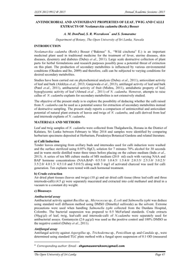 ANTIMICROBIAL and ANTIOXIDANT PROPERTIES of LEAF, TWIG and CALLI EXTRACTS of Neolamarckia Cadamba (Roxb.) Bosser