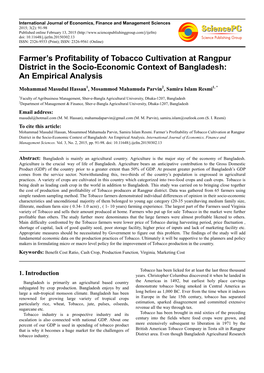 Farmer's Profitability of Tobacco Cultivation at Rangpur District in The