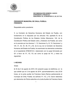 Presidente Municipal De Chila, Puebla. Presente