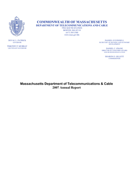 Commonwealth of Massachusetts Department of Telecommunications and Cable Two South Station Boston, Ma 02110 (617) 305-3580