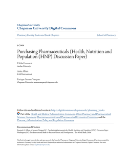 Purchasing Pharmaceuticals (Health, Nutrition and Population (HNP) Discussion Paper) Ulrika Enemark Aarhus University