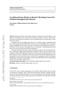 Arxiv:1609.04886V1 [Cs.SE] 16 Sep 2016 William Nichols, Forrest Shull Software Engineering Institute , Carnegie Mellon University, USA