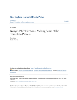 Kenya's 1997 Elections: Making Sense of the Transition Process Rok Ajulu Rhodes University