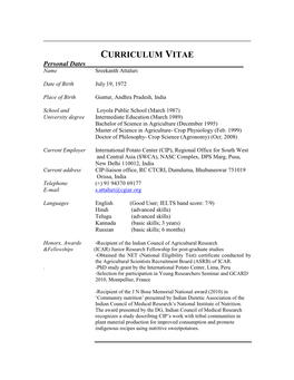 CURRICULUM VITAE Personal Dates______Name Sreekanth Attaluri