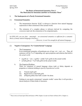 Seth Cable Formal Semantics Spring 2018 Ling 620 1 the Basics Of