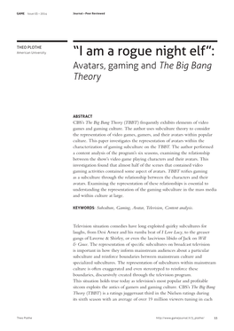 “I Am a Rogue Night Elf”: Avatars, Gaming and the Big Bang Theory