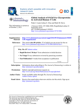 Global Analysis of O-Glcnac Glycoproteins in Activated Human T Cells Peder J