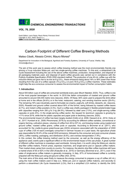 Carbon Footprint of Different Coffee Brewing Methods Matteo Cibelli, Alessio Cimini, Mauro Moresi*