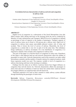 Correlation Between Characteristic of Subway Network and Congestion in Subway Train