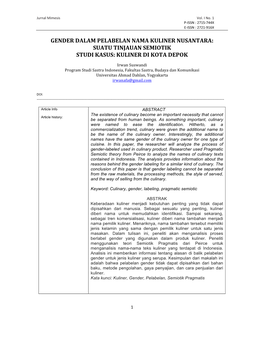 Gender Dalam Pelabelan Nama Kuliner Nusantara: Suatu Tinjauan Semiotik Studi Kasus: Kuliner Di Kota Depok