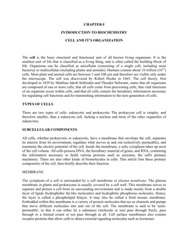 Chapter-I Introduction to Biochemistry Cell and It's