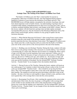 Teacher Guide to BLOSSOMS Lesson: Geologic Time: the Ticking of Our Planet's 4.6 Billion Year Clock the Earth Is 4.6 Billion Y