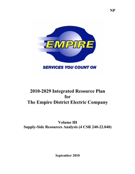 2010-2029 Integrated Resource Plan for the Empire District Electric Company