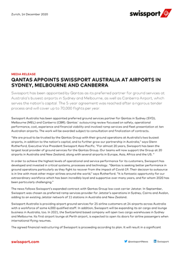 Qantas Appoints Swissport Australia at Airports In