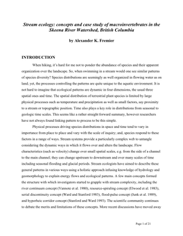 Stream Ecology: Concepts and Case Study of Macroinvertebrates in the Skeena River Watershed, British Columbia