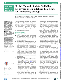 British Thoracic Society Guideline for Oxygen Use in Adults in Healthcare and Emergency Settings