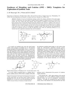 Syntheses of Morphine and Codeine (1992 – 2002): Templates for Exploration of Synthetic Tools