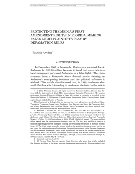 Protecting the Media's First Amendment Rights in Florida: Making False Light Plaintiffs Play by Defamation Rules