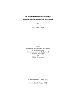 Participatory Democracy in Brazil: Foundations, Developments, and Limits