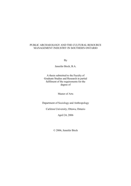 Public Archaeology and the Cultural Resource Management Industry in Southern Ontario